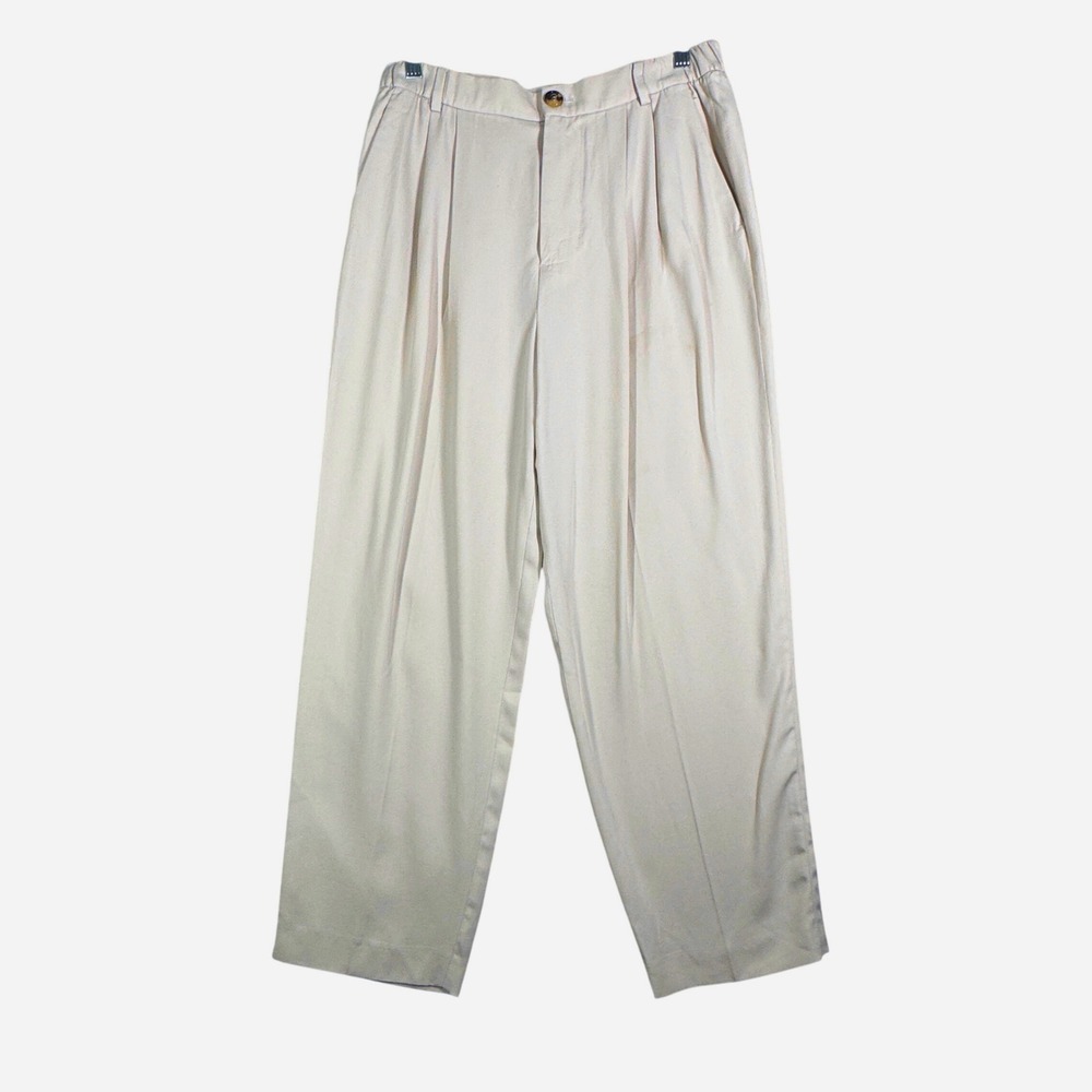 Zara Pleated Pants Straight Leg Trousers Women Medium Ivory Lyocell Minimalist